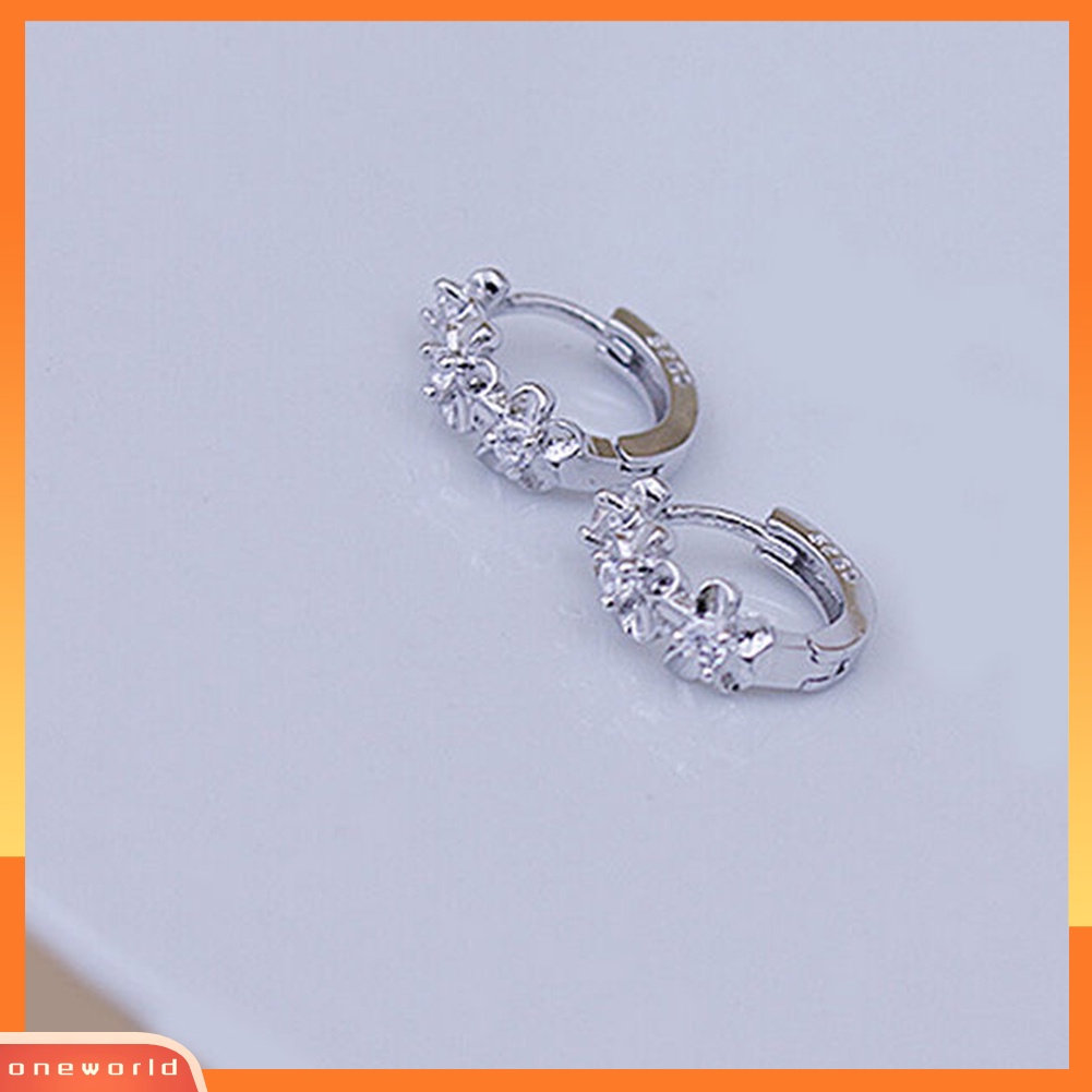 [WOD] Lady Sweet Flower 925 Sterling Silver Disepuh Berlian Imitasi Huggie Earrings Hoops