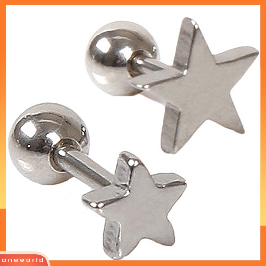 [WOD] 1pasang Charm Perhiasan Anting Stud Telinga Bahan Alloy Motif Pentagram Untuk Pesta