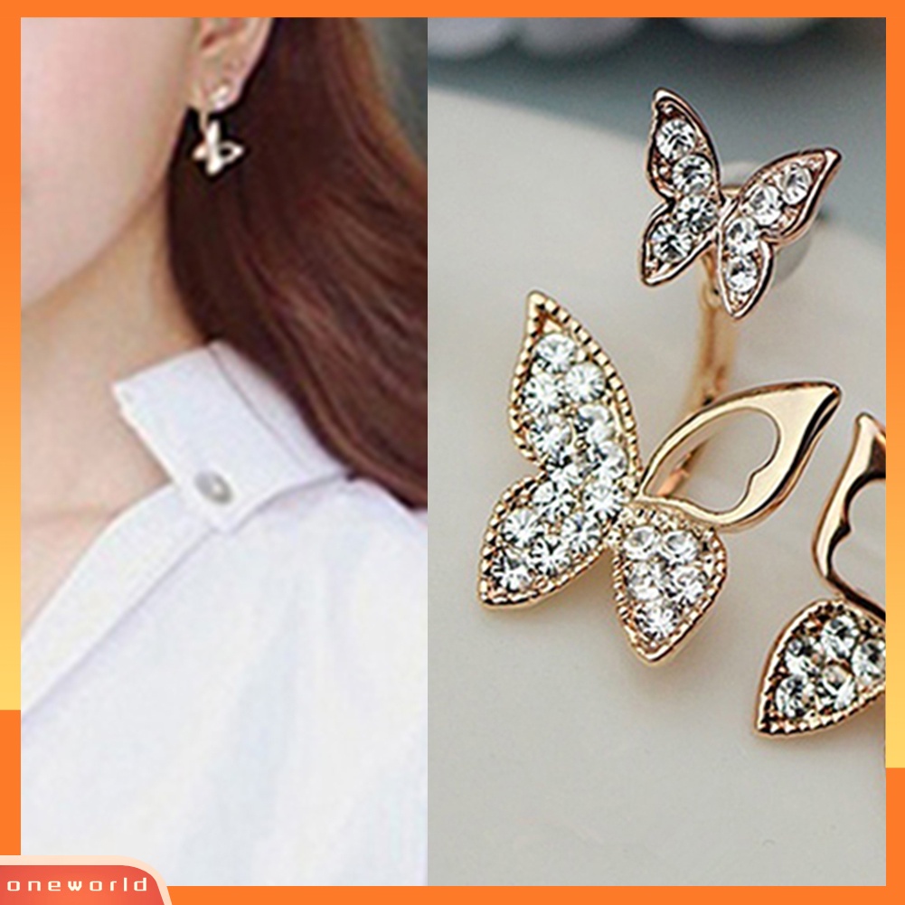 [WOD] Manis Indah Wanita Gadis Berlian Imitasi Kupu-Kupu Telinga Jaket Stud Earrings Perhiasan