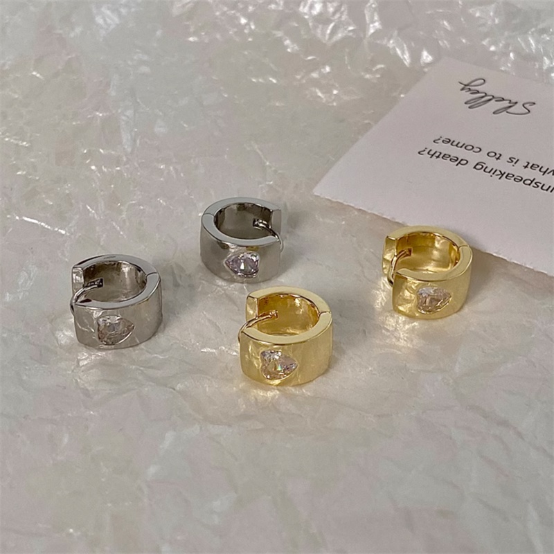 Papaozhu Trendi Hati Berkilau Zirkon 14 K Emas Anting Hoop Untuk Wanita Gadis Chic Bersinar Berlian Imitasi Cuff Earring Temperamen Telinga Perhiasan Pesta