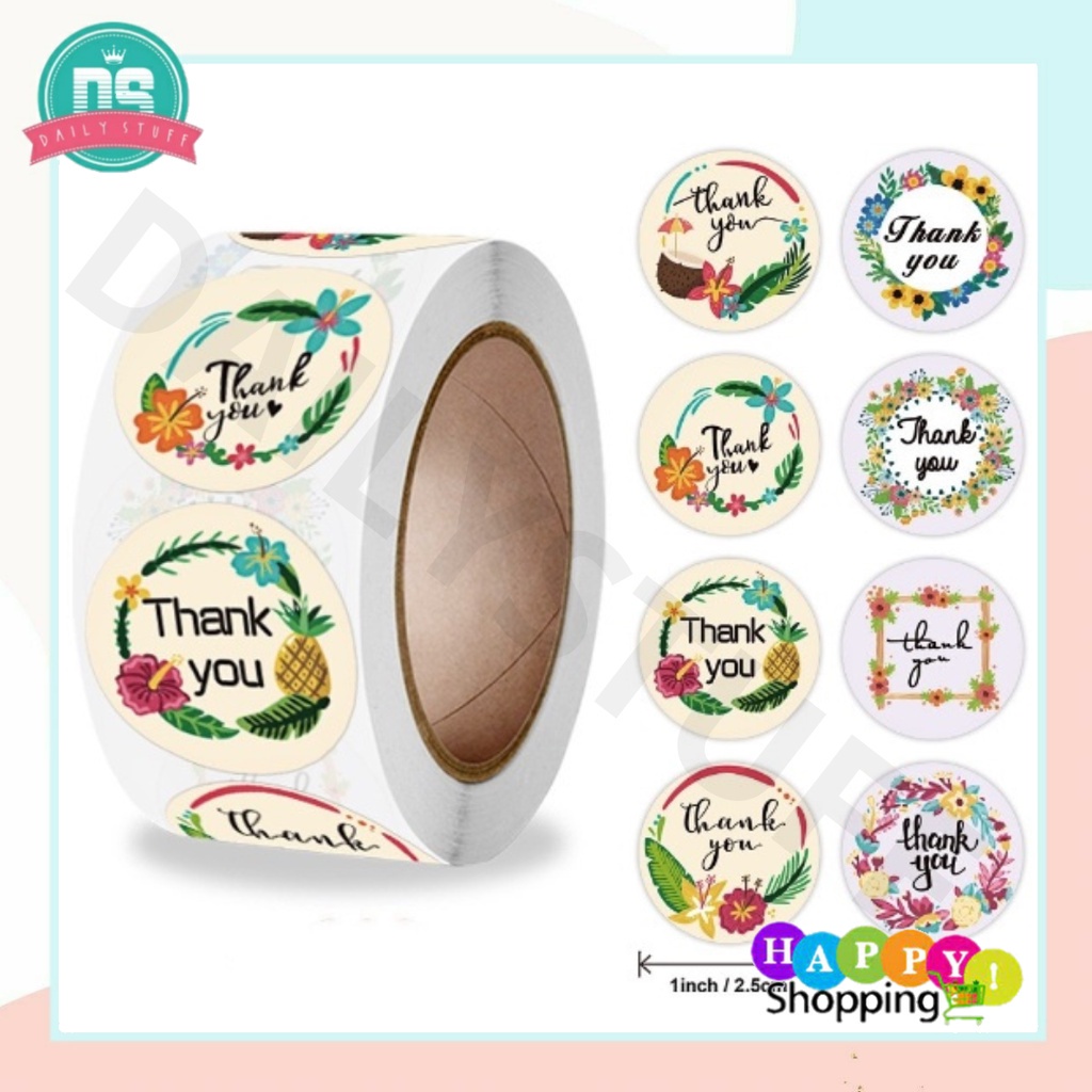 DS Stiker Label Thank You / Stiker Roll (500 Pcs) / Stiker Ucapan Bulat / Stiker Tempel / Stiker Label Colorfull