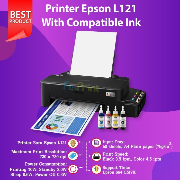 Printer Epson L121 L-121 InkTank A4 Tinta 664 Hanya Bisa Print