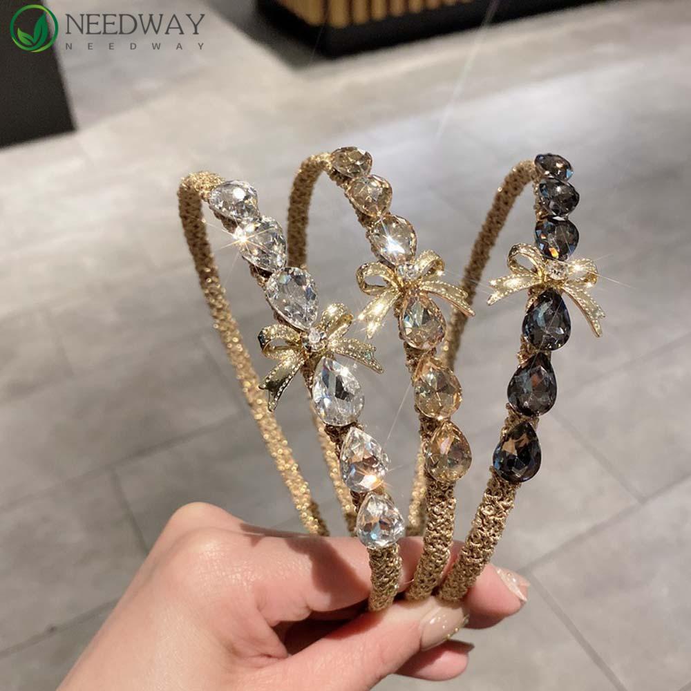 Needway Busur Bando Sederhana Perempuan Korea Kristal Rambut Hoop