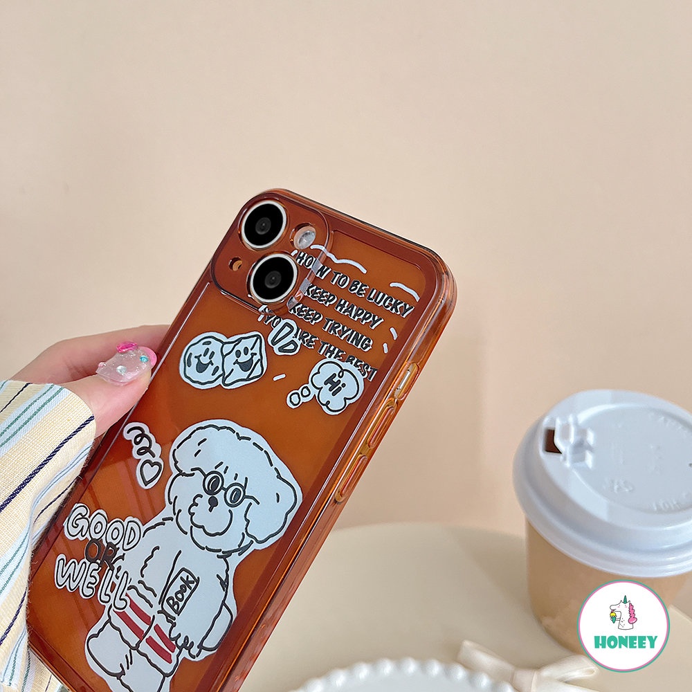 IPHONE Case Ponsel Kartun Anjing Lucu Kompatibel Untuk Apple14 Untuk Iphone14 13 12 Pro Max Casing Iphone11 Pro Max XR Xs7 8plus Bening Coklat Soft Cover