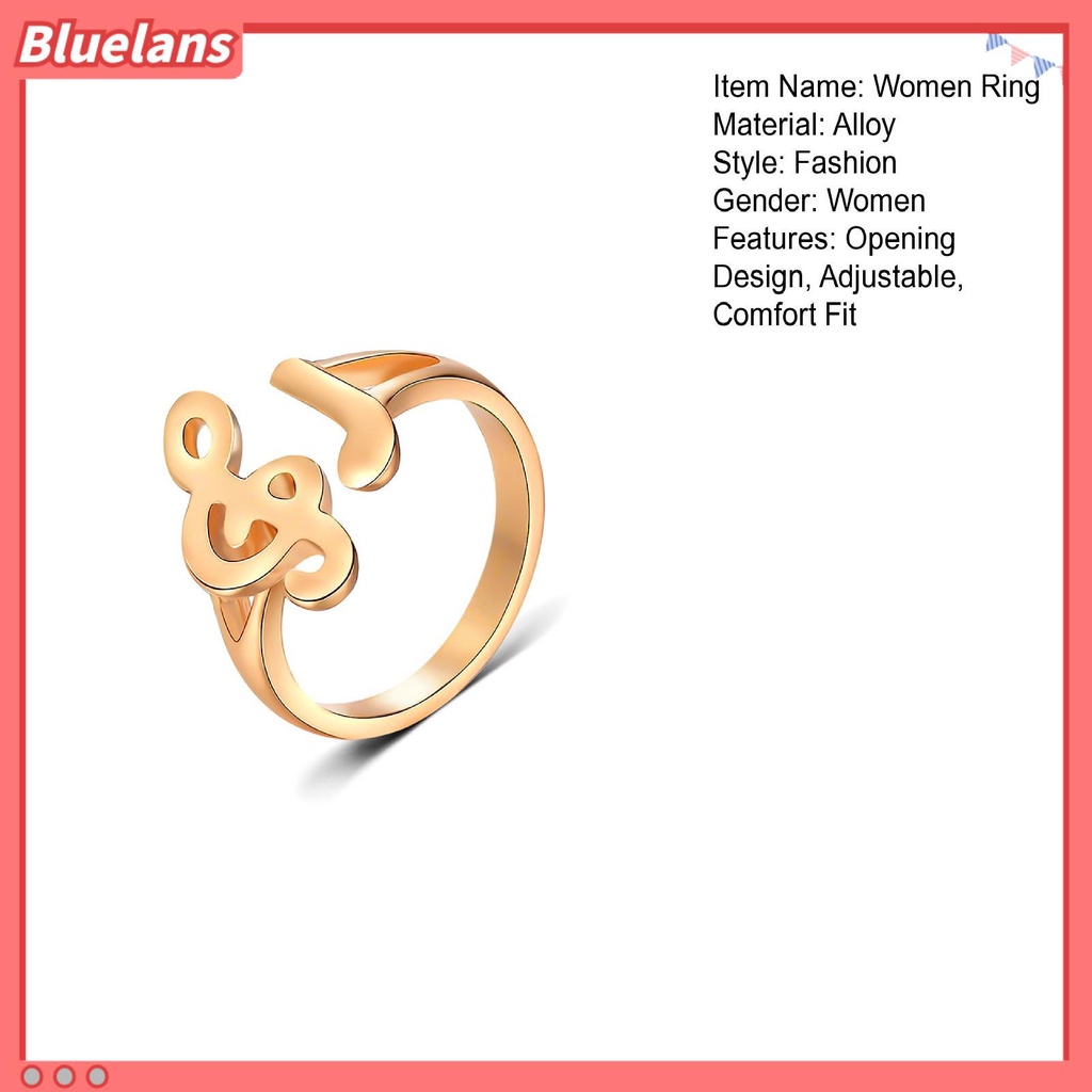 [BLS] 2pcs Cincin Terbuka Electroplating Diproses Desain Pembukaan Berlubang Tahan Tarnish Briliant Finishing Jari Perhiasan Alloy Musik Note Adjustable Cincin Pakaian Pesta