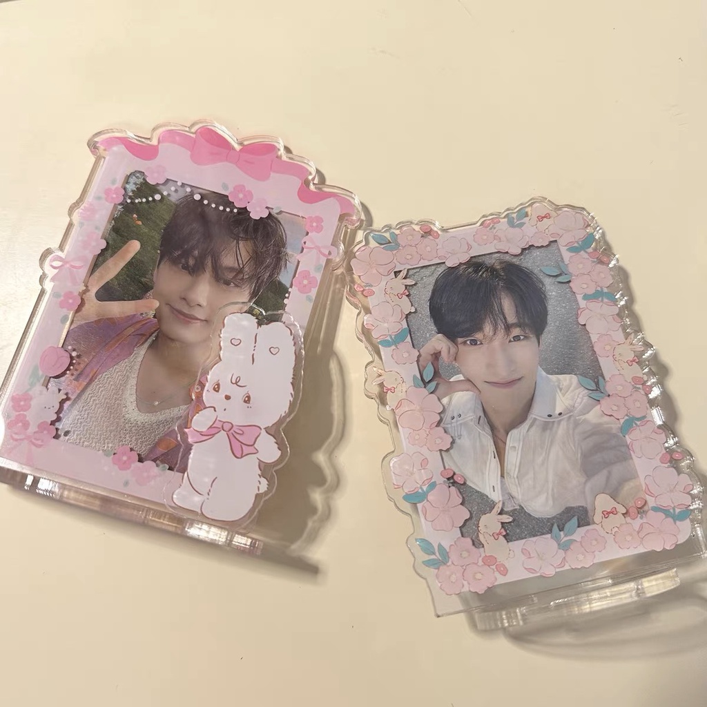 Pink Jenny Rabbit Card Holder 3inch Frame Foto Akrilik Untuk idol Photocard Desktop Decor Frame Pajangan Penyimpanan Kartu Lucu