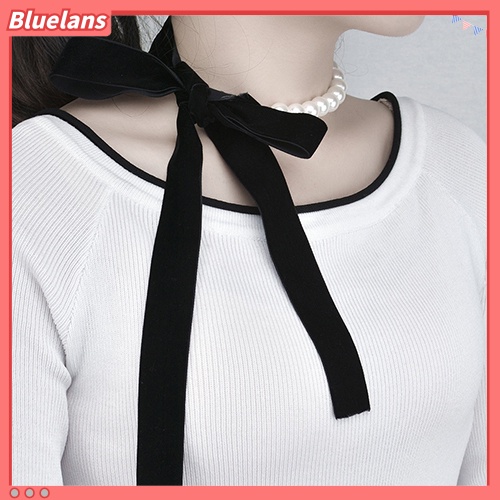 [BLS] Wanita Ikatan Simpul Beludru Tali Mutiara Imitasi Chokers Statement Kalung Kerah Perhiasan