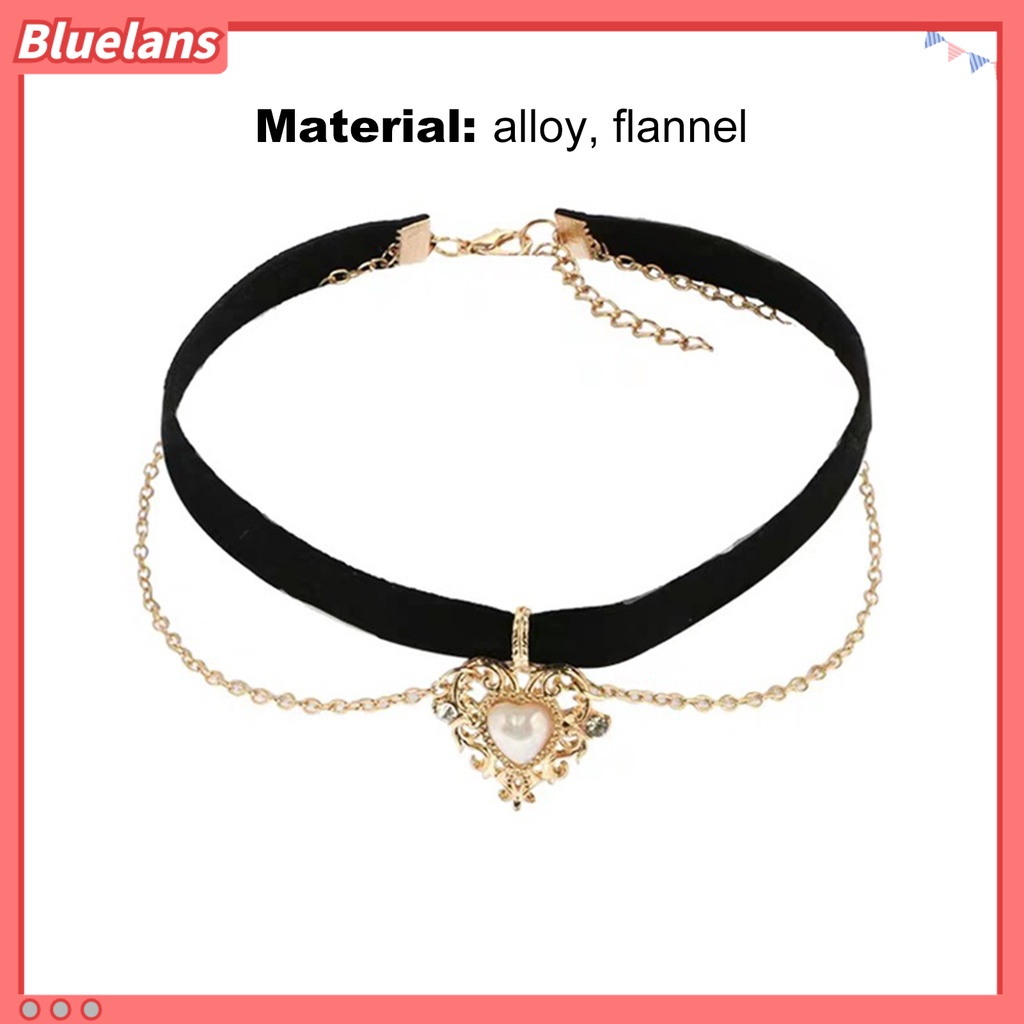 [BLS] Wanita Liontin Hati Mutiara Imitasi Alloy Choker Baroque Gothic Kalung Untuk Tanggal