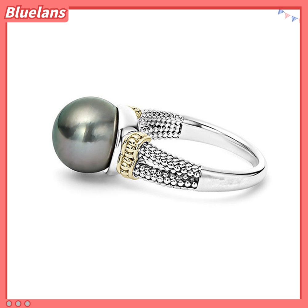 [BLS] Retro Wanita Mutiara Imitasi Ganda Warna Diukir Pertunangan Jari Cincin Perhiasan Hadiah
