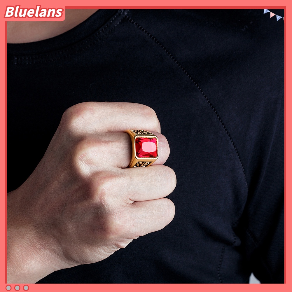 [BLS] Vintage Pria Faux Gemstone Tungsten Maple Craved Finger Band Cincin Perhiasan Hadiah