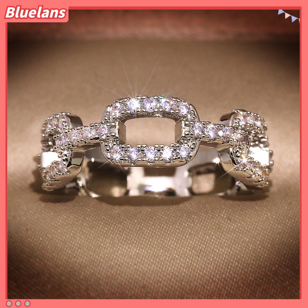 [BLS] Wanita Kreatif Geometris Rantai Tembaga Penuh Berlian Imitasi Bertatahkan Cincin Perhiasan Hadiah