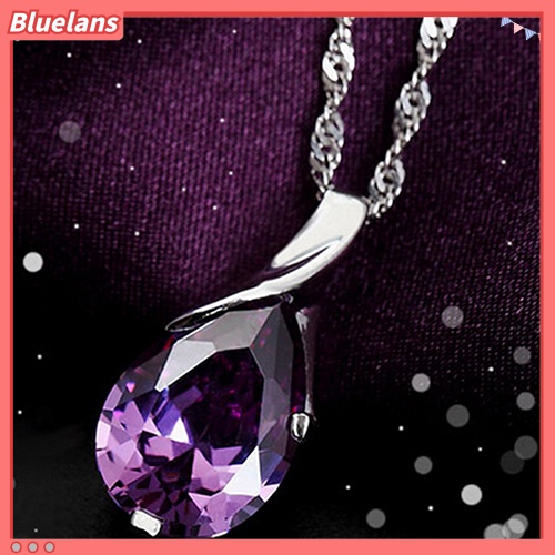 [BLS] Kalung Choker Rantai Liontin Teardrop Zirkon Ungu Wanita Hadiah Perhiasan Mulia