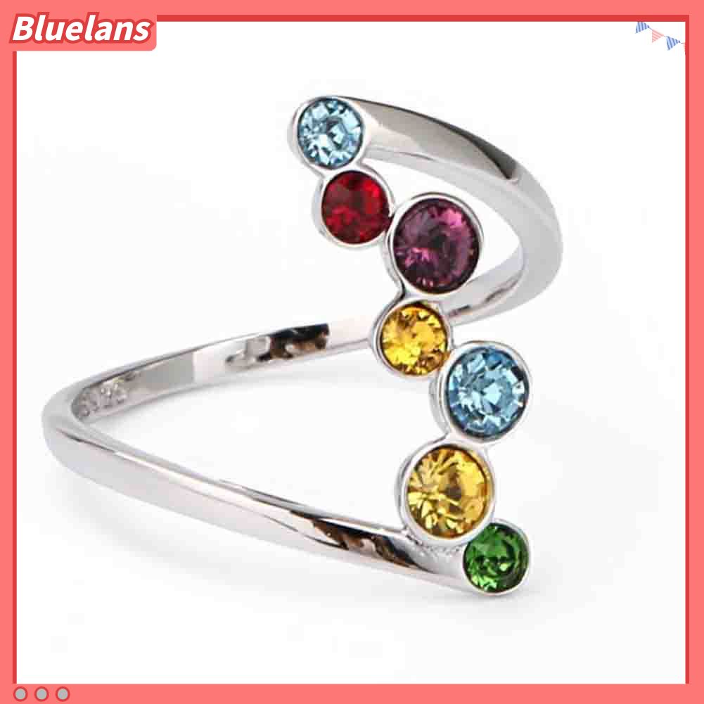 [BLS] Fashion Wanita Mengkilap Multicolor Berlian Imitasi Bertatahkan Jari Cincin Pesta Perhiasan Hadiah