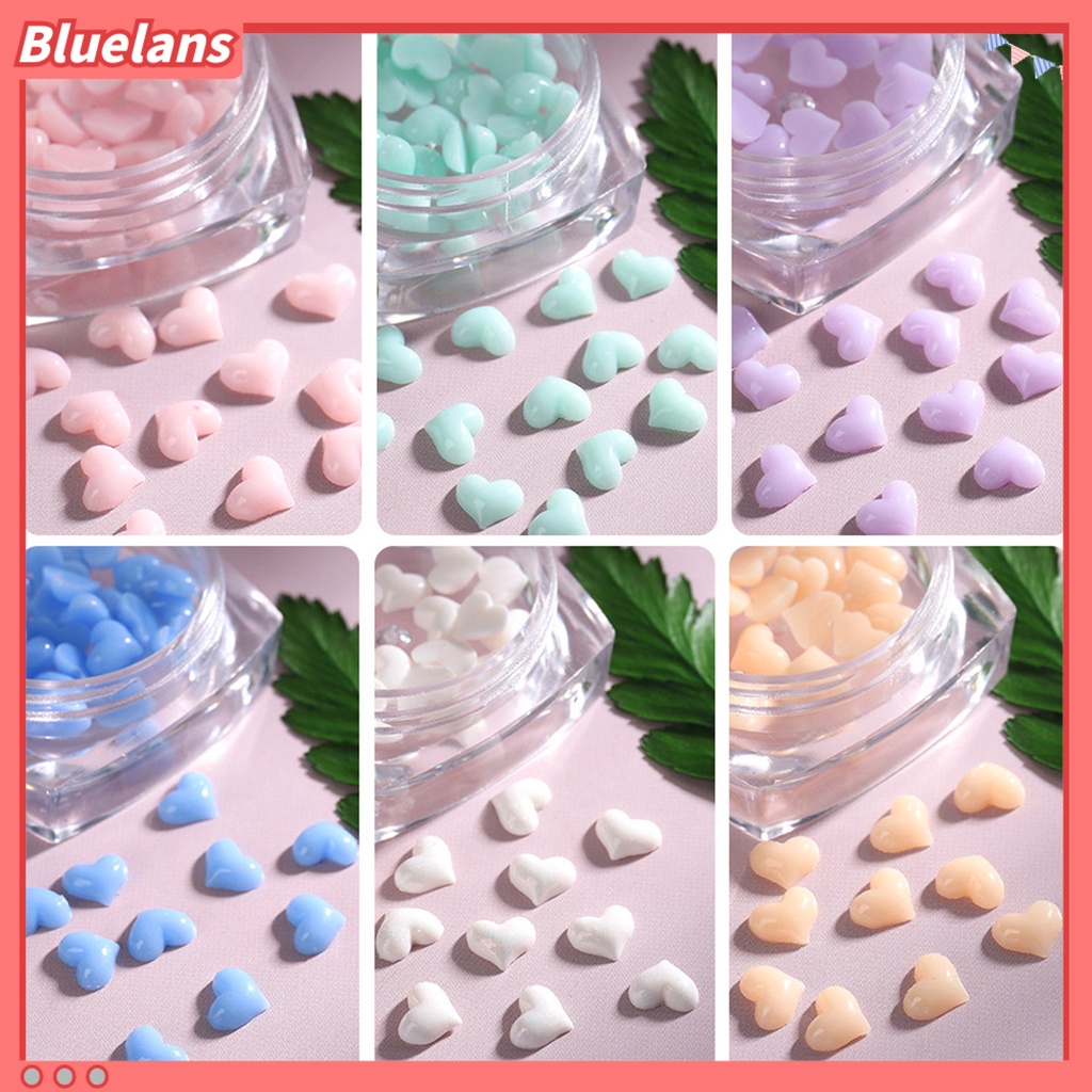 [BLM] 40pcs /Box Ornamen Jantung Kuku Datar Kembali Efek 3D Mini Putih Pink Heart Nail Art Dekorasi Charms Untuk Manicure