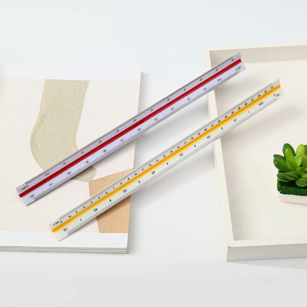 TOP 3pcs 12inch Multi-Warna Desain Penggaris Arsitek Insinyur Alat Tulis Penggaris Skala Segitiga