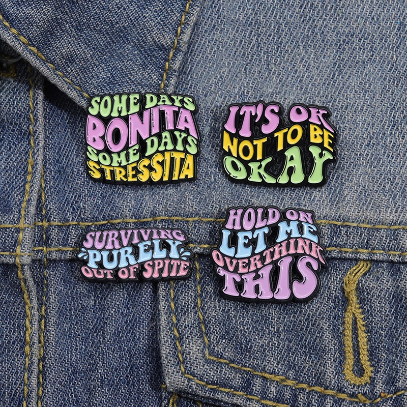4gaya Sentiment Text Lapel Pin Ransel Lencana Hadiah Untuk Teman Aksesoris Pakaian