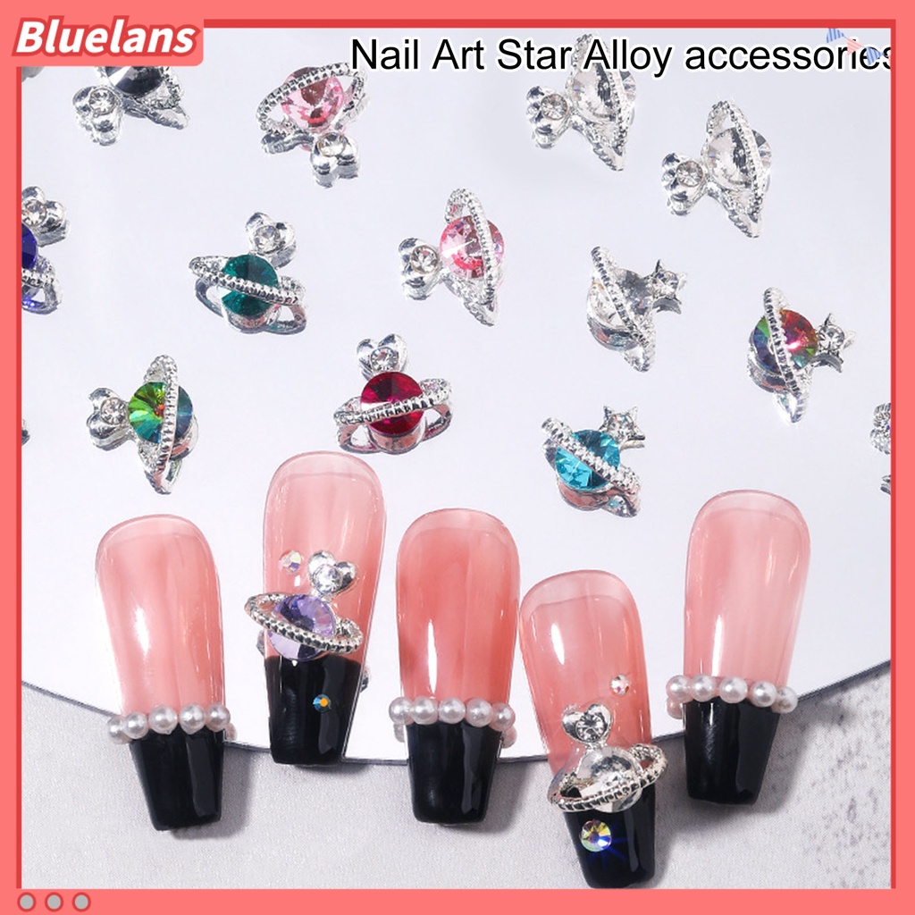 [BLM] 10pcs Nail Art Decor Heart 3D Desain Planet Mempesona Efek Visual Berlian Imitasi Pesona Kuku Berkilau DIY Cubic Zirconia Nail Art Perhiasan Untuk Wanita