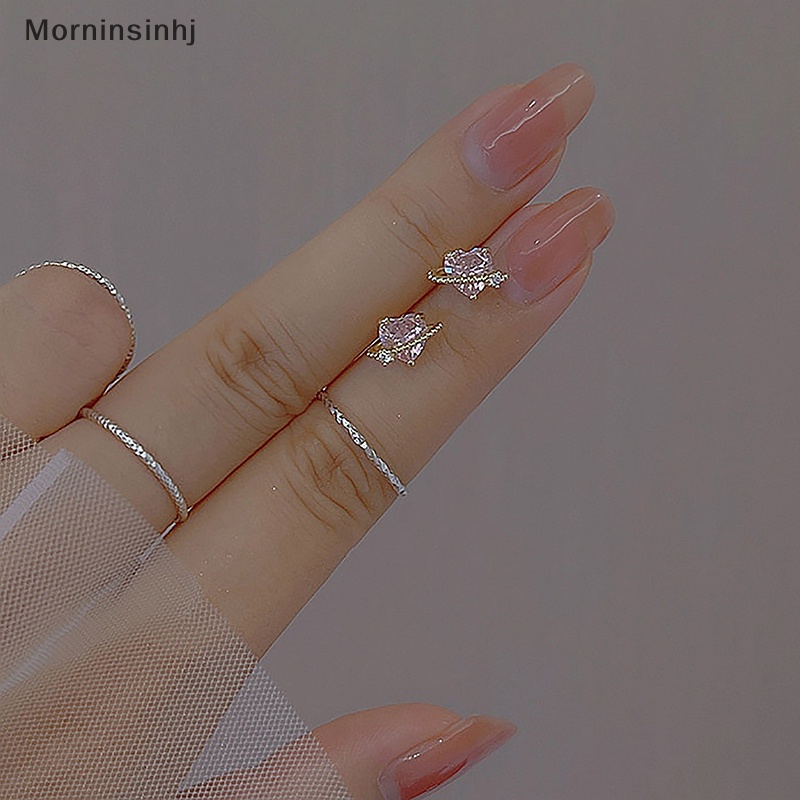 Mornin 1pasang Anting Tusuk Simple Pink Zircon Ins Style Perhiasan Perak Fashion Kreatif Untuk Wanita Shinny Heart Ear Stud id