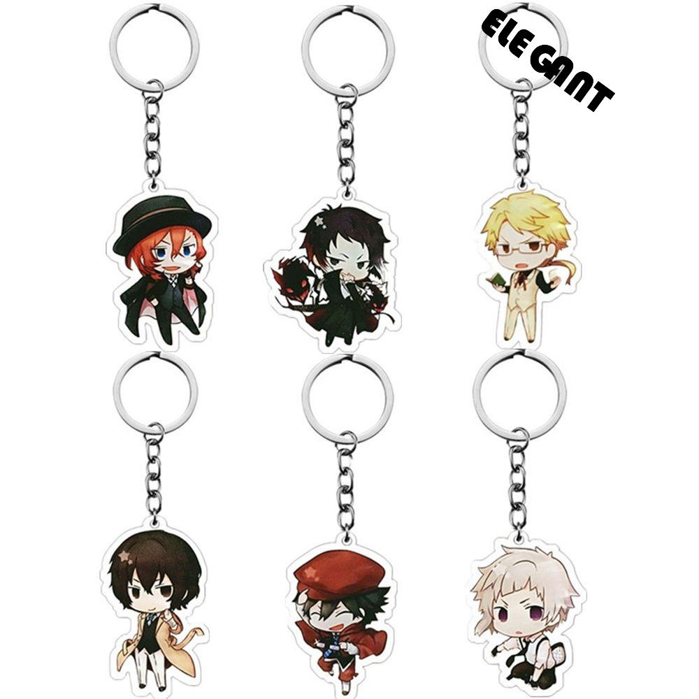 [Elegan] Bungo Stray Dogs Keyring Aksesoris Anime Dua Sisi Liontin Jepang Kartun Key Rings