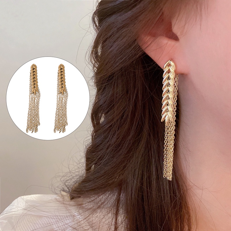 Jarum Perak Emas Gandum Fringe Menjuntai Anting Gaya Logam Panjang Stud Earrings Fashion Perhiasan Baru Untuk Wanita Gadis Aksesoris