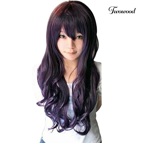 Twowood Wanita Panjang Keriting Besar Bergelombang Rambut Populer Warna-Warni Keren Perma-long Cosplay Wig