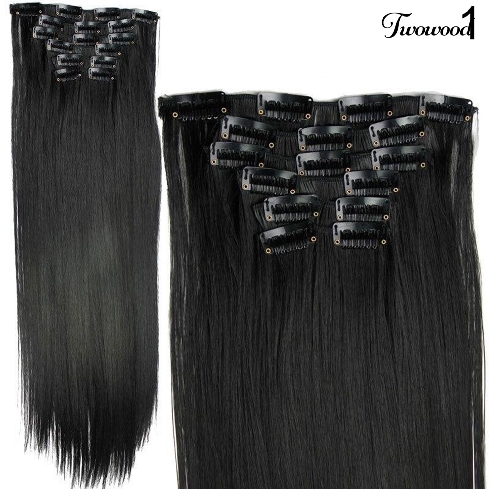 Twowood 6Pcs Klip Serat Suhu Tinggi Hair Extension Lurus Tahan Panas Wig