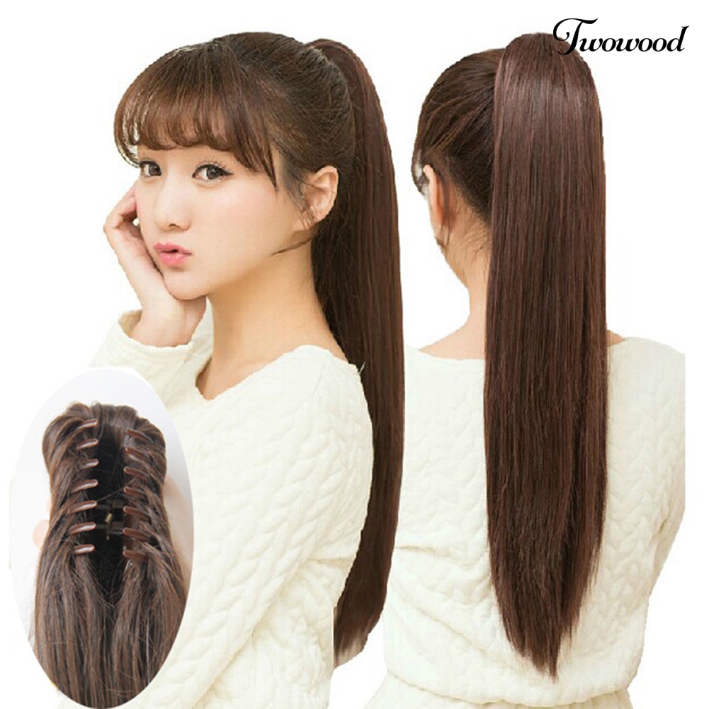 Twowood Fashion Wanita Panjang Lurus Alami Klip Ponytail Rambut Wig Ekstensi Sopak