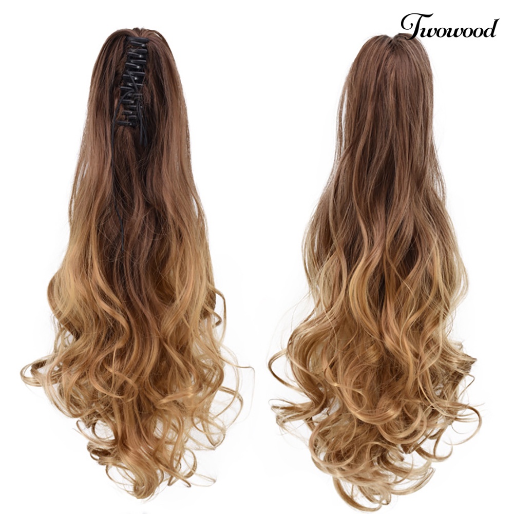 Twowood Wanita Panjang Keriting Serat Sintetis Tahan Panas Wig Ponytail Extension Rambut