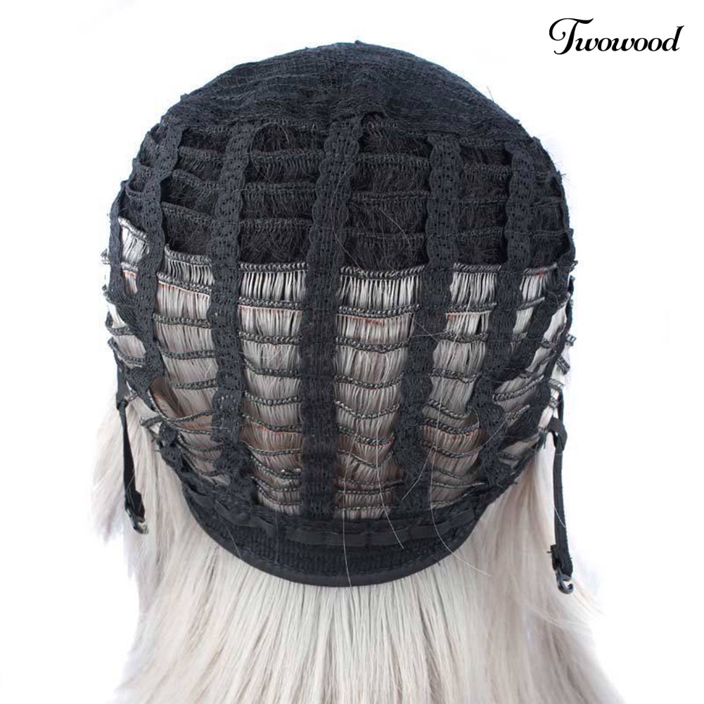 Twowood Fashion Wanita Hitam Putih Gradien Rambut Lurus Tahan Panas Wig Sintetis