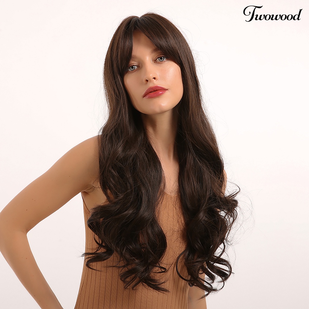 Twowood Wanita Fashion Serat Suhu Tinggi Rambut Keriting Panjang Sintetis Wig Sopak