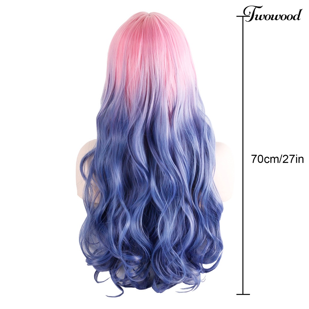 Twowood Fashion Wanita Panjang Keriting Rambut Gradien Warna Cosplay Wig Ekstensi Sopak