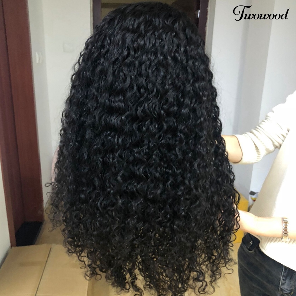 Twowood Wanita Gaya Afrika Hitam Kecil Keriting Belah Tengah Wig Sopak Rambut Palsu