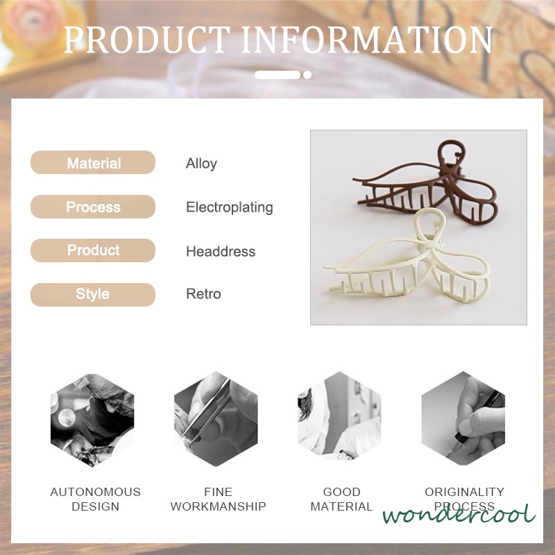 Jepit rambut Lempeng Listrik Paduan Klip Cakar Rambut Busur Berbentuk Daun Gaya Korea Retro Aksesoris Wanita-Won