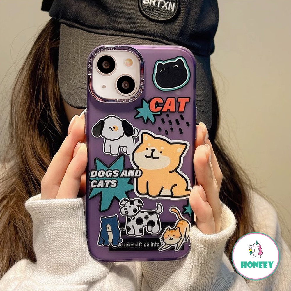 Case Puppy Graffiti Warna-Warni Untuk iPhone 14 Pro Max13 12 11 Pro Max XR Xs7 8 Plus Binatang Lucu Shockproof Back Cover