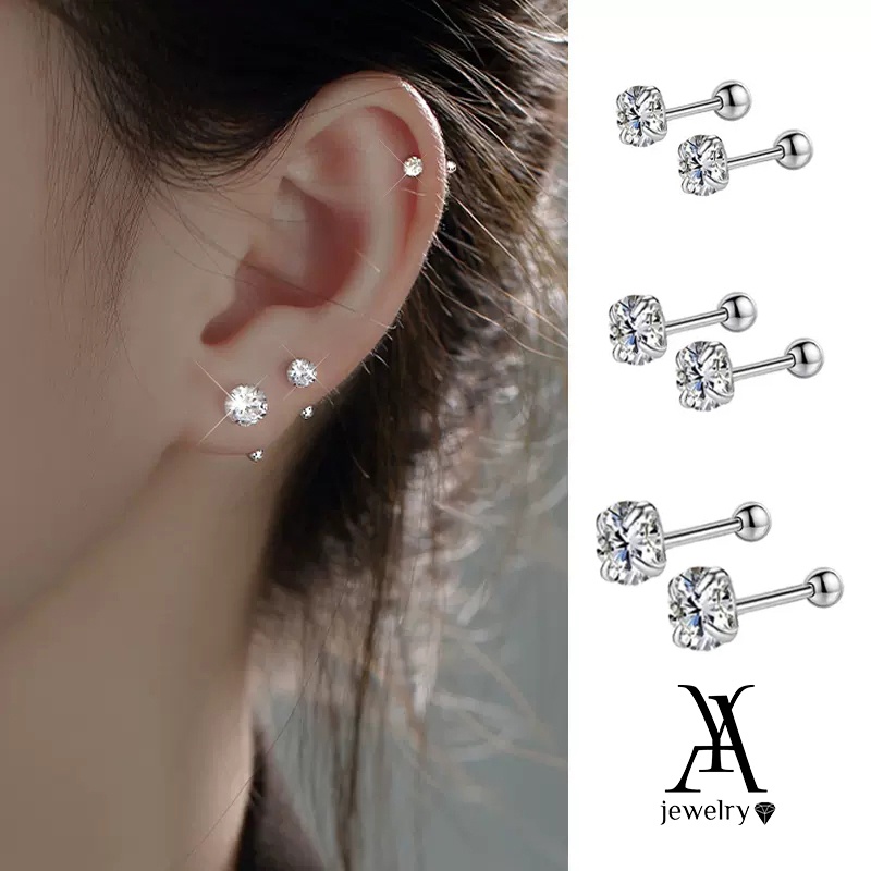 Ay(cn) Anting Tusuk Zirkon Hati Kupu-Kupu Elegan Kristal Kacang Silver Untuk Aksesoris Perhiasan Wanita