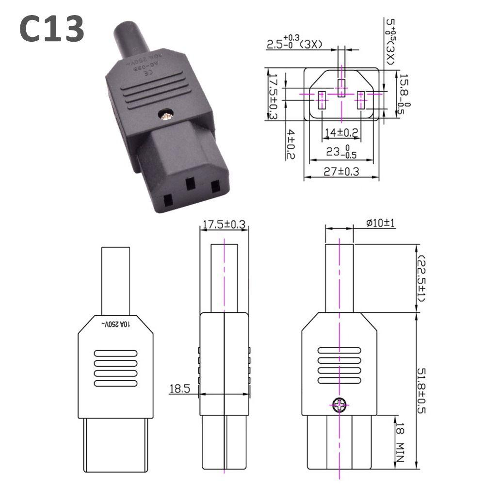 Top 3Pcs Konektor Power AC, Soket Colokan AC Male Female, 3pin C13 C14 10A 250V. Konektor Power Untuk Rewirable