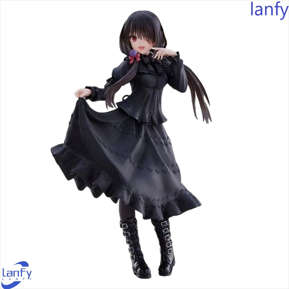 Lanfy Kurumi Tokisaki Figure Hadiah Anak PVC Action Figure Gaun Hitam Tokoh Anime Pakaian Kasual Model Kurumi Tokisaki