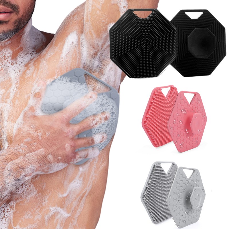 Sikat Mandi Tahan Lama Silikon Poligonal/Shower Scrubber Pembersih Eksfoliating Dinding Portabel/Alat Mandi Non-slip Dengan Pegangan Tangan Pegangan Pegangan/Sikat Pijat Kulit