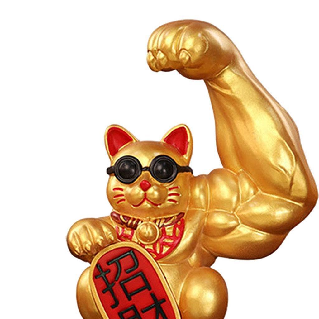 Huit Lucky Cat Giant Arm Figurine Hadiah Dekorasi Showpiece Ornamen Feng Shui Kiri Keberuntungan