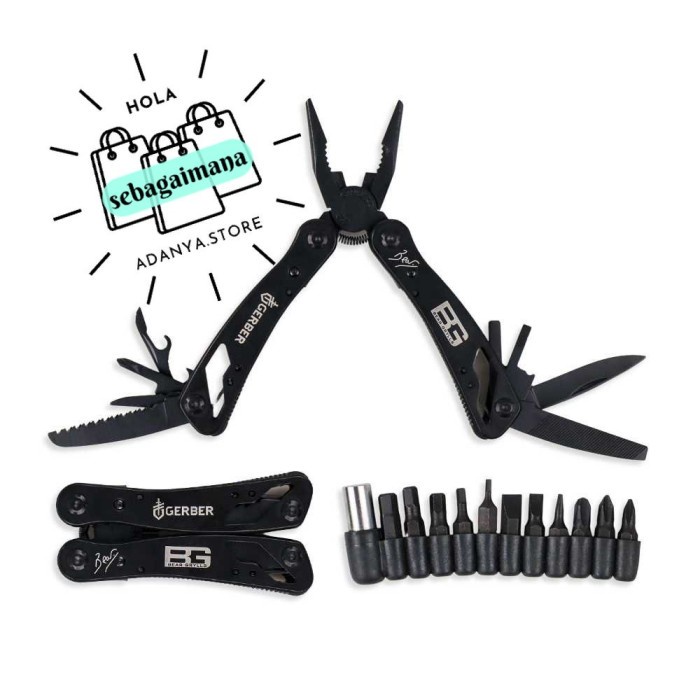 Tang Obeng Pisau Gerber Bear Grylls Multifungsi Survival Tool Kit