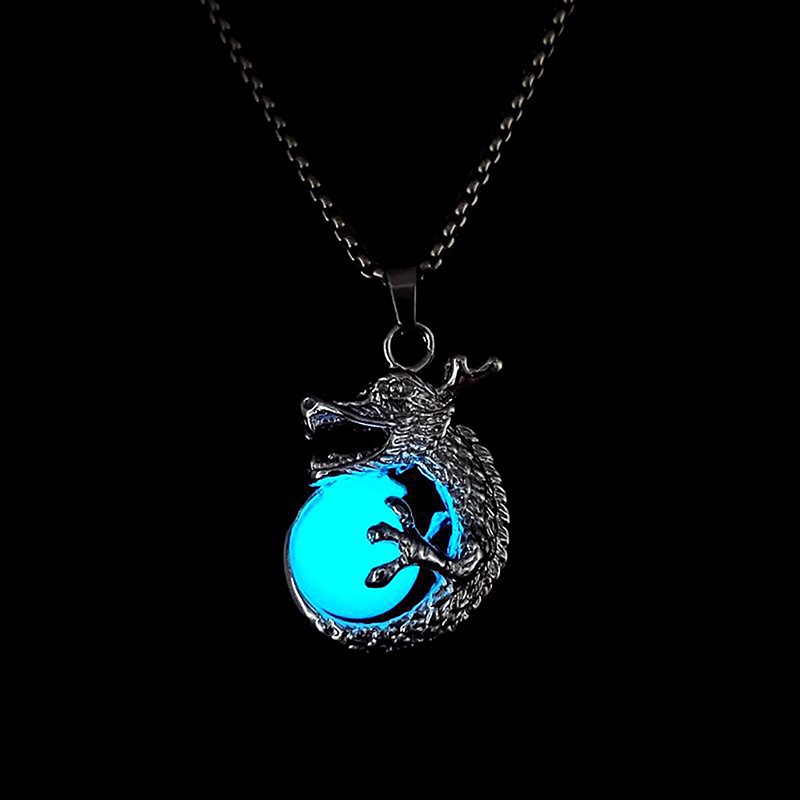 Mornin Luminous Kalung Untuk Wanita Pria Punk Glow In The Dark Liontin Gothic Naga Liontin Leher Rantai Perhiasan Hadiah Untuk Pesta Halloween id