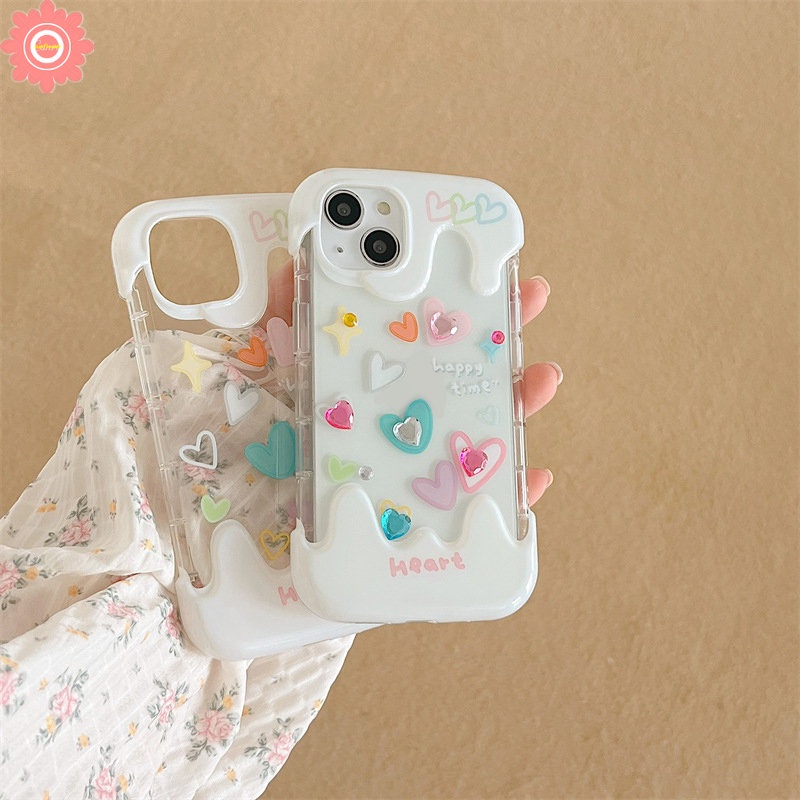 IPHONE Casing Ponsel Es Krim Permen Kreatif 3D Kompatibel Untuk Iphone11 14 13 12 Pro Max XR 7Plus X XS Max7 8 Plus Grafiti Bening Cinta Hati Surat Sederhana Tpu Soft Cover