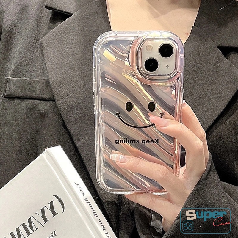 Kreatif 3D Stereo Kerut Lucu Simple Smile Case Kompatibel Untuk IPhone 7plus7 8 6 6S Plus XR 11 13x14 12 Pro MAX XS MAX SE 2020 Dazzle Color Letter Laser Card Soft Case