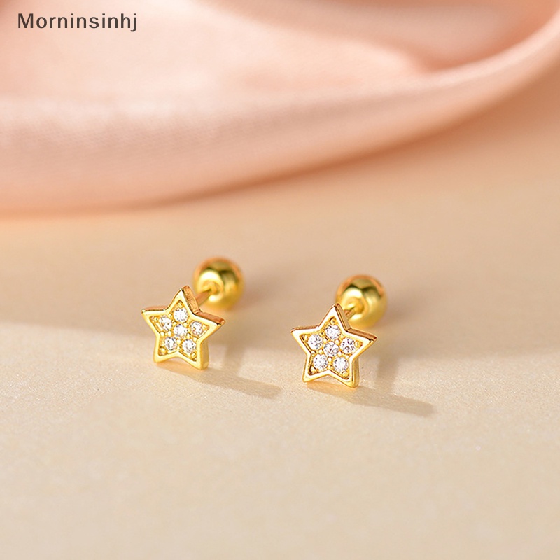 Mornin 1pasang S925 Perak Berujung Lima Bintang Anting-Anting Telinga Tulang Kuku Untuk Wanita Tulang Rawan Anting-Anting Spiral Stud Anting-Anting Tubuh Perhiasan Hadiah id