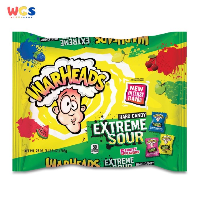 Warheads Permen Hard Candy Extreme Sour New Intense 5 Flavor 25oz 708g