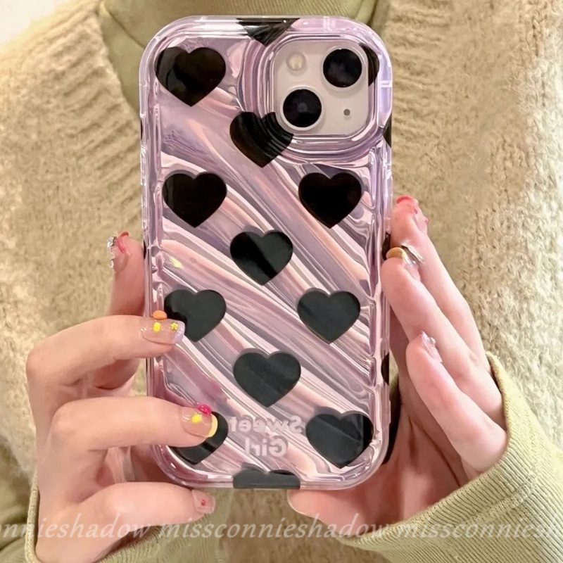 Case Kartu Laser Kreatif Kompatibel Untuk IPhone 7Plus XR 12 14 13 11 Pro MAX 6 6S 8 7 Plus X XS MAX 8Plus SE 2020 3D Stereo Kerut Romantis Mewah Dazzle Warna Cinta Hati Case