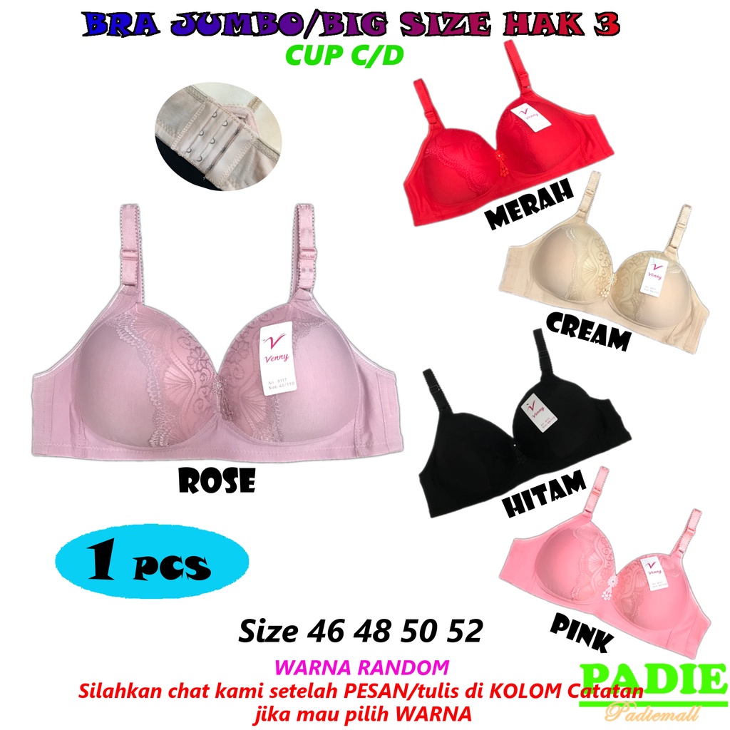 PADIe - BH / Bra Wanita Cewek JUMBO/BIG SIZE VENNY DD8117 Cup C/D dan Busa Sedang Tanpa Kawat Kaitan