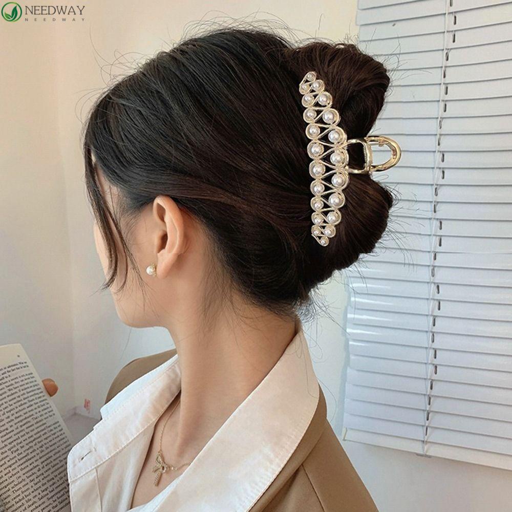 Needway Gelombang Rambut Cakar Jepit Rambut Hiu Klip Elegan Untuk Anak Perempuan Hiasan Kepala Berlian Ponytail Holder Hiasan Kepala Gaya Korea Hair Clip