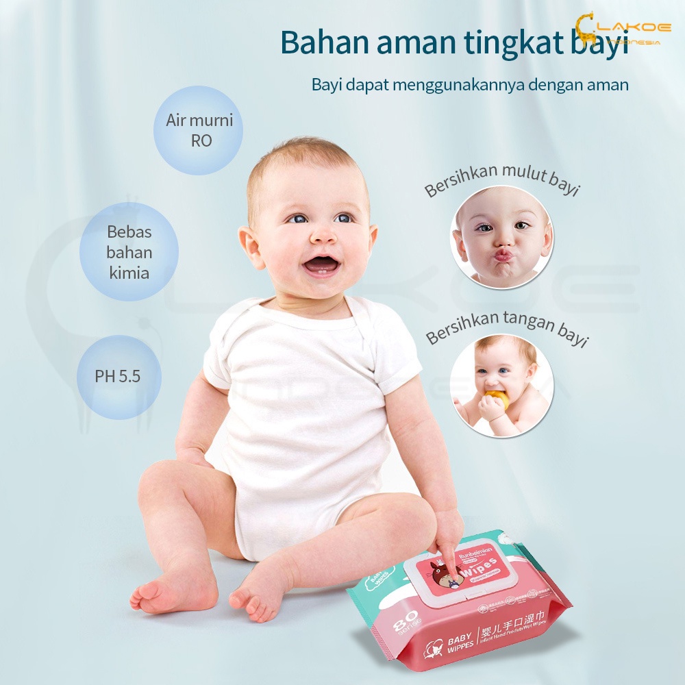 LAKOE Tisu Basah Bayi 80s/ Baby Wipes BPA FREE Non Perfumed/Tissue Basah Wipes