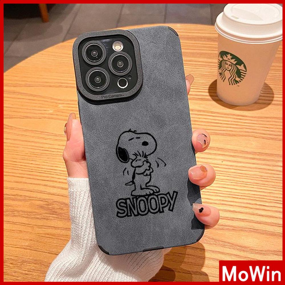 Case iPhone 14 Pro Max iPhone Case Kulit Abu-abu Murid Patch Suede Tahan Guncangan Kamera Sederhana Anjing Lucu Kompatibel dengan iPhone 13 Pro Max 12 Pro Max 11 Xr Xs Max 7Plus 8Plus